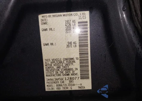 2016 Nissan Altima 2.5 Sl from USA, damaged, VIN 1N4AL3AP5GC128077